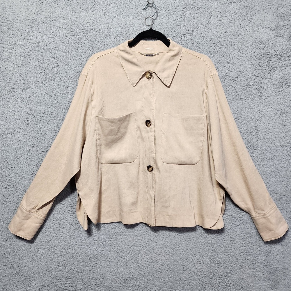 MARC CAIN Womens Button Top Linen Blend Long Sleeve Beige Size N5 Large